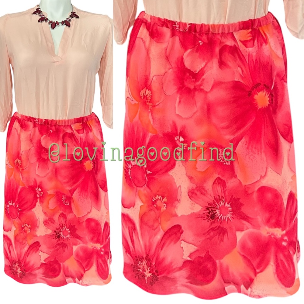 Worthington Floral Lined Pull On Style Multi Pink Skirt EUC Like New sz 18W